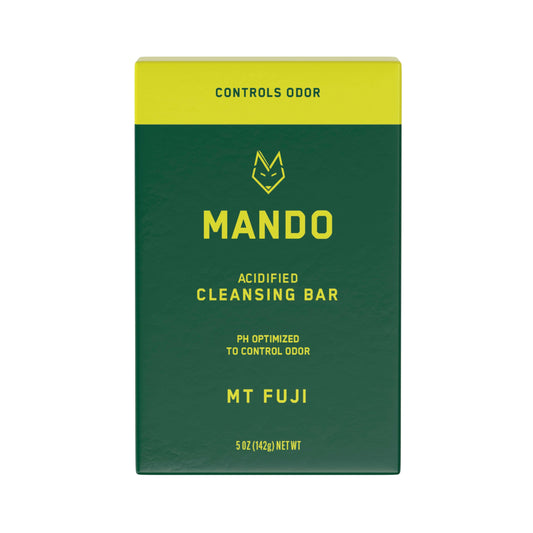 yellow green Bar of Mando 4-in-1 acidified cleansing bar in Mt Fuji scent with white background 