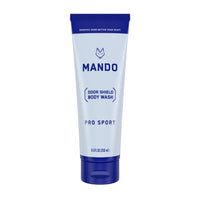 blue tube of Mando body wash in pro sport scent with white background 