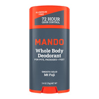 orange and grey stick of Mando mt fuji deodorant against white background
