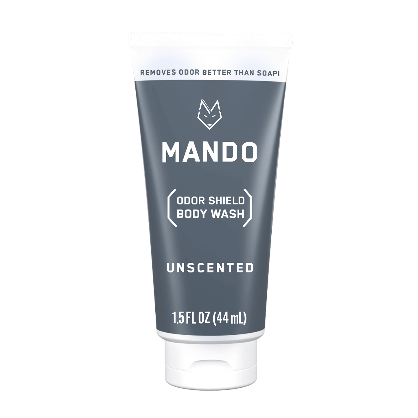 grey tube of Mando mini body wash in unscented