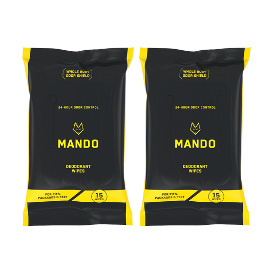 black packaging with yellow text-whole body-odor-shied-deodorant wipes-mando