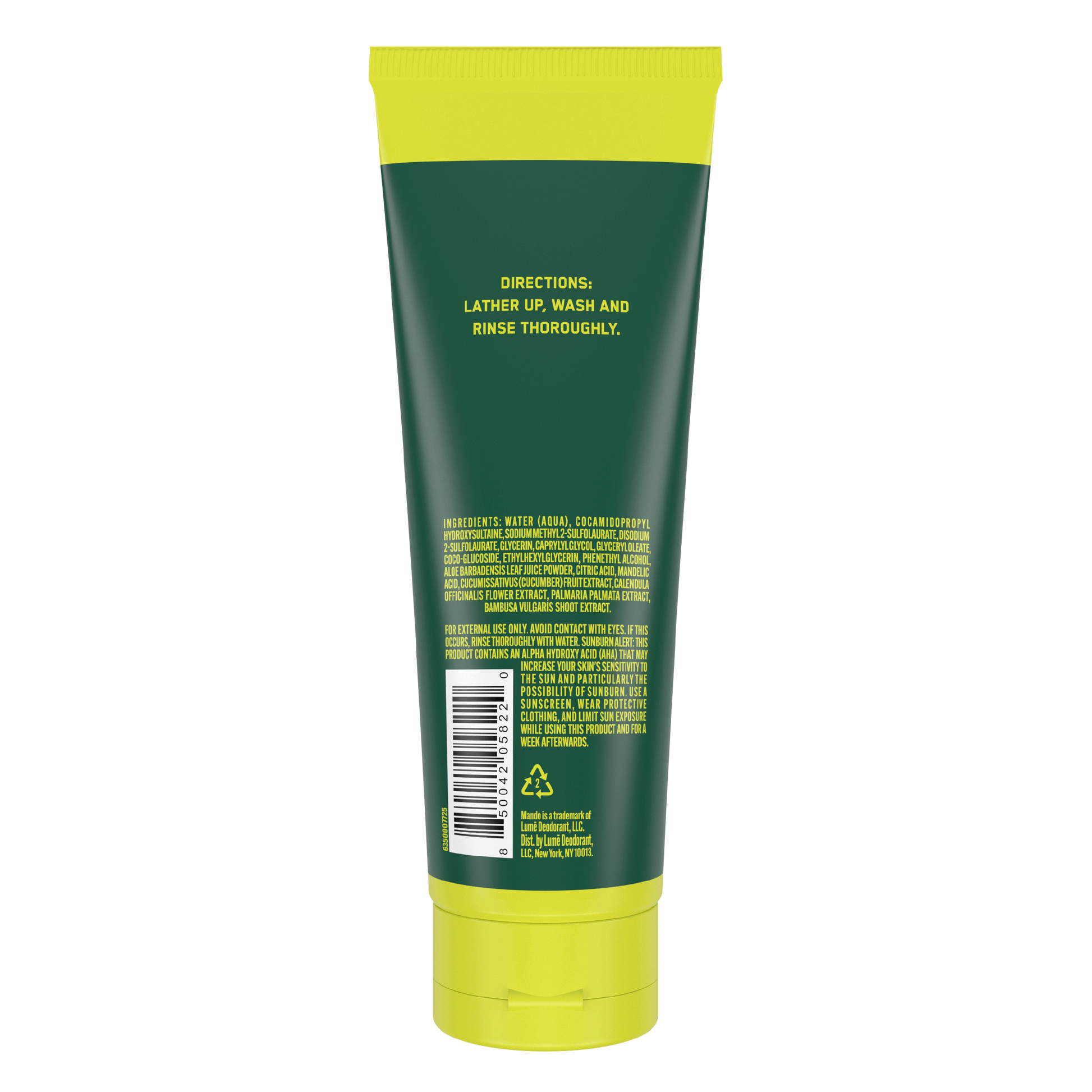 yellow green Bar of Mando body wash in Mt Fuji scent with directions text