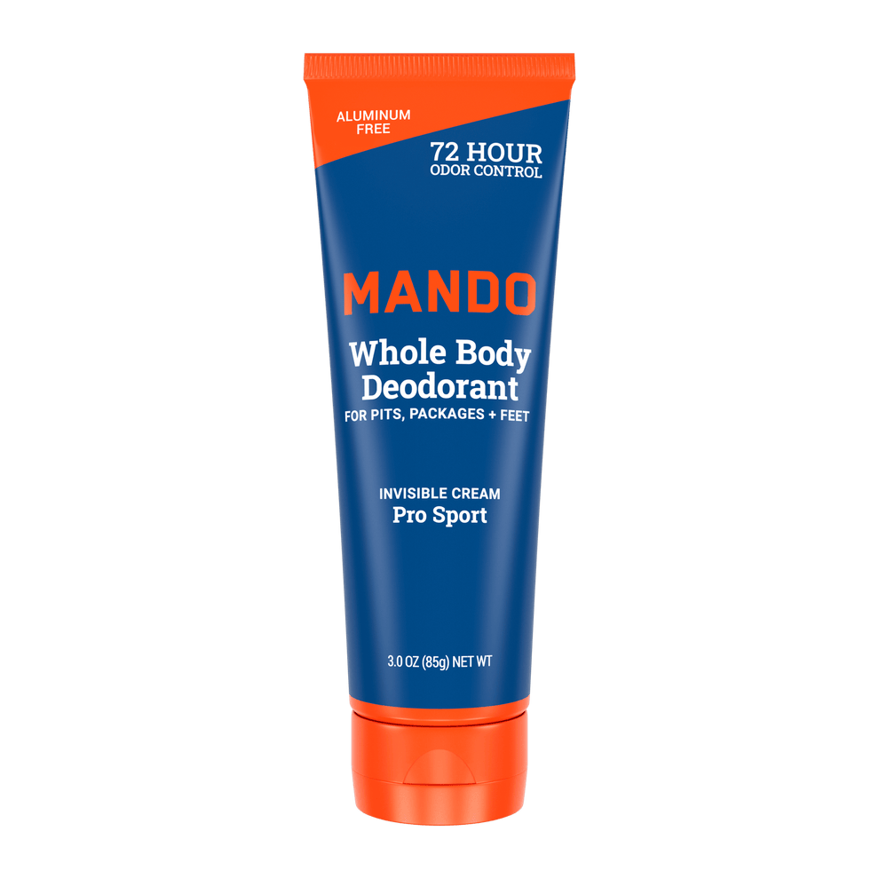 orange and blue pro sport cream deodorant against a white background 