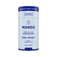 blue tube of Mando smooth solid deodorant in pro sport scent on white background