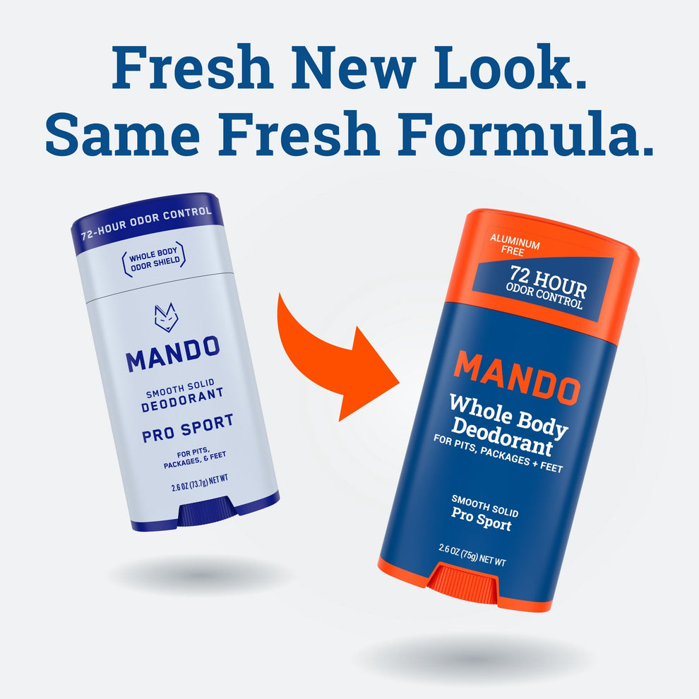 transition image of pro sport solid stick from old to new packaging with text: Fresh New Look. Same Fresh formula. 